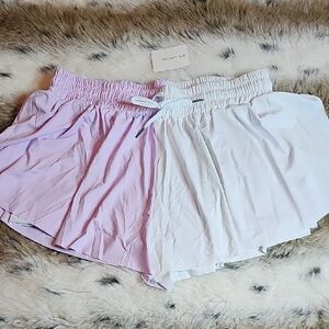 Lavender and White Athletic Shorts with Elastic Waistband